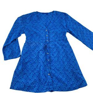 Fresh Produce Women's XS/S Blue Floral Print Button-Down Tunic Blouse 3/4 Sleeve